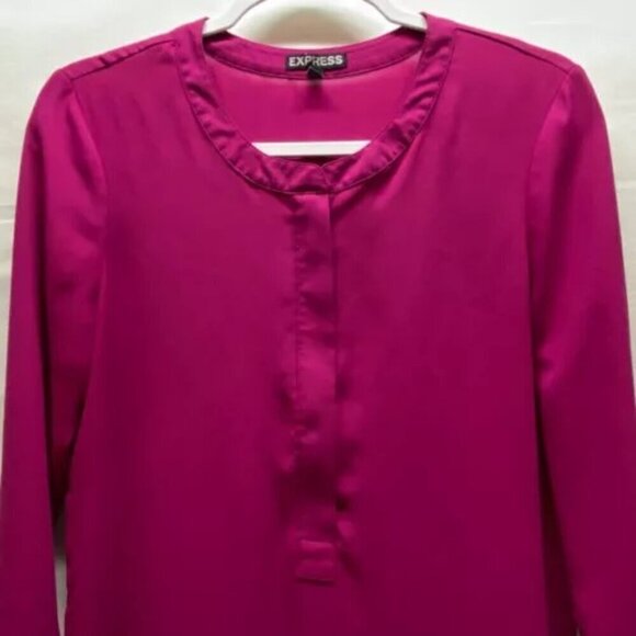 Express Half Zip Blouse Women's Medium Magenta Pink Loose Fit 3/4 Sleeve Tunic - Picture 2 of 10